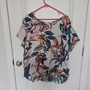 C&C California Floral Print Linen Women's Top Size 2X